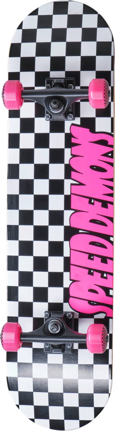 Speed Demons Checkers 7.75" Skateboard - Black/Pink
