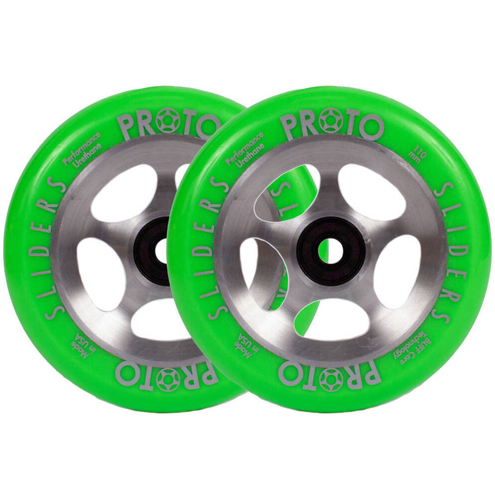 Proto Sliders Starbright Pro Scooter Wheels 2-Pack- Green On Raw