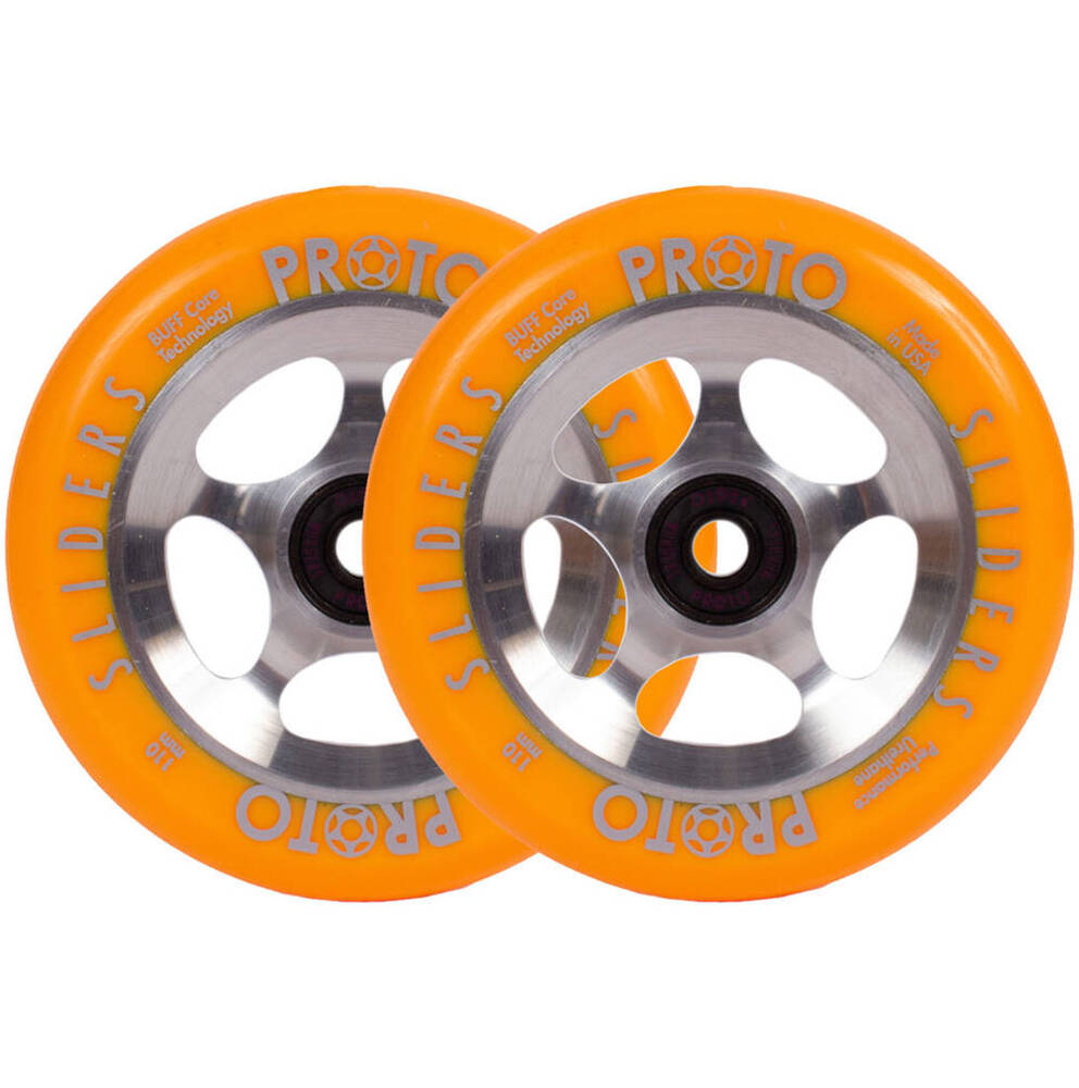 Proto Sliders Starbright Pro Scooter Wheels 2-Pack- Orange On Raw